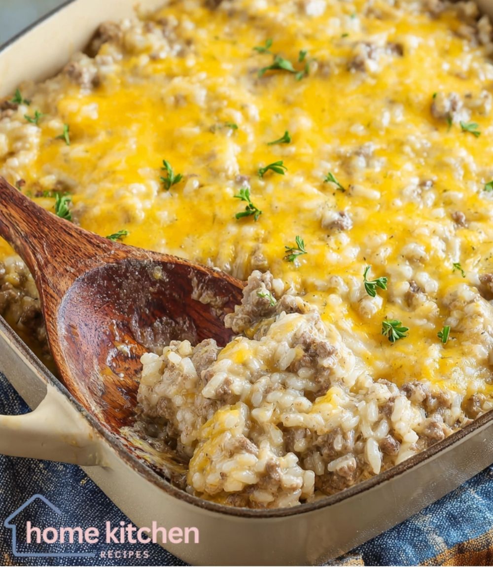 Cheesy Ground Beef and Rice Casserole