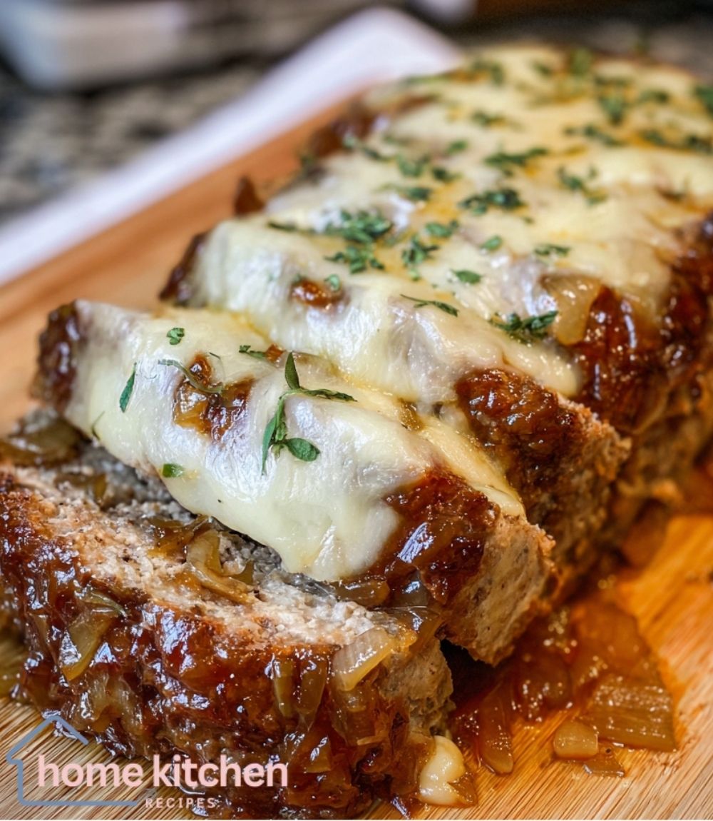 French Onion Meatloaf with Melted Swiss Cheese