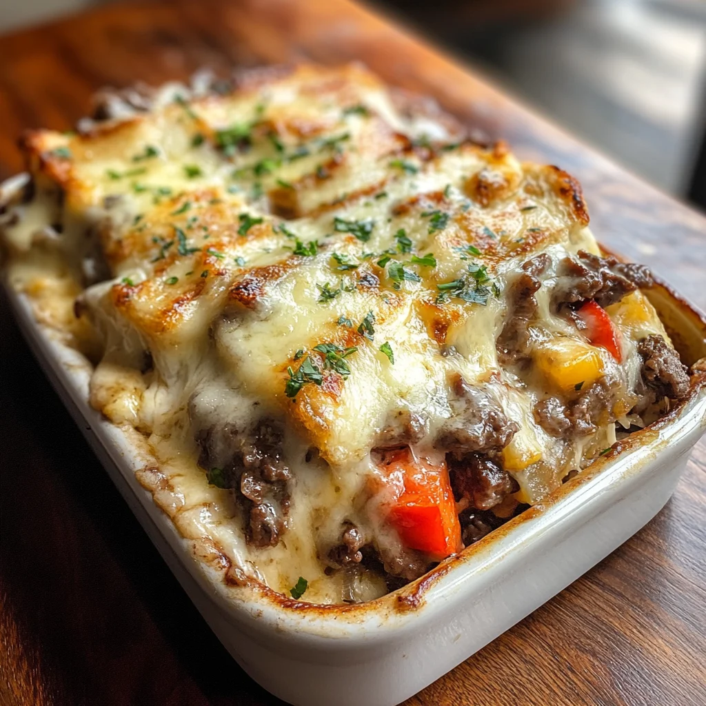 Philly Cheesesteak Grilled Cheese Casserole