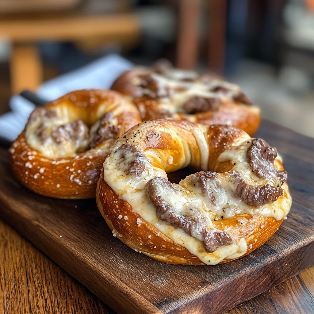 Steak Cheese Stuffed Pretzels