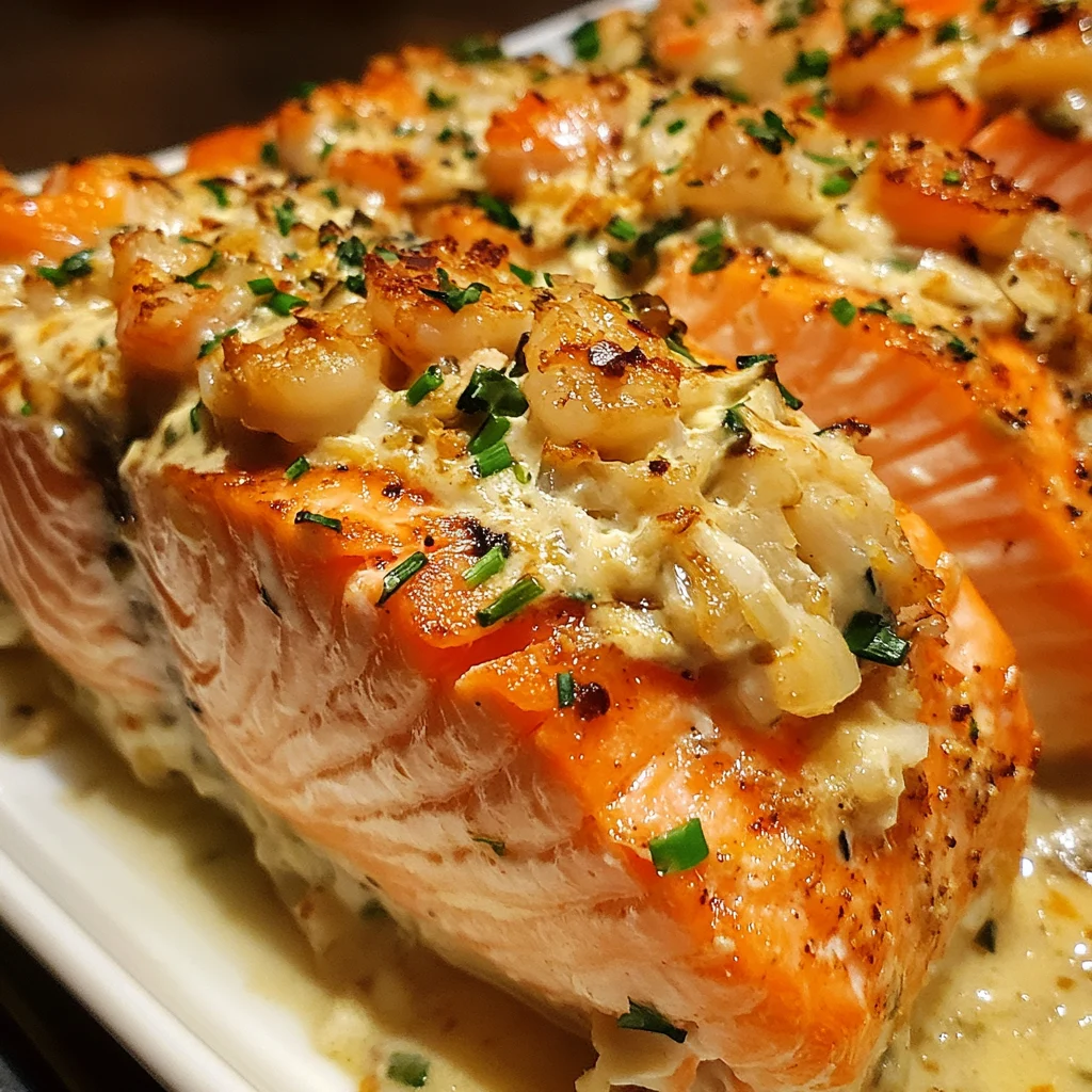 Elegant Crab and Shrimp Stuffed Salmon with Creamy Filling
