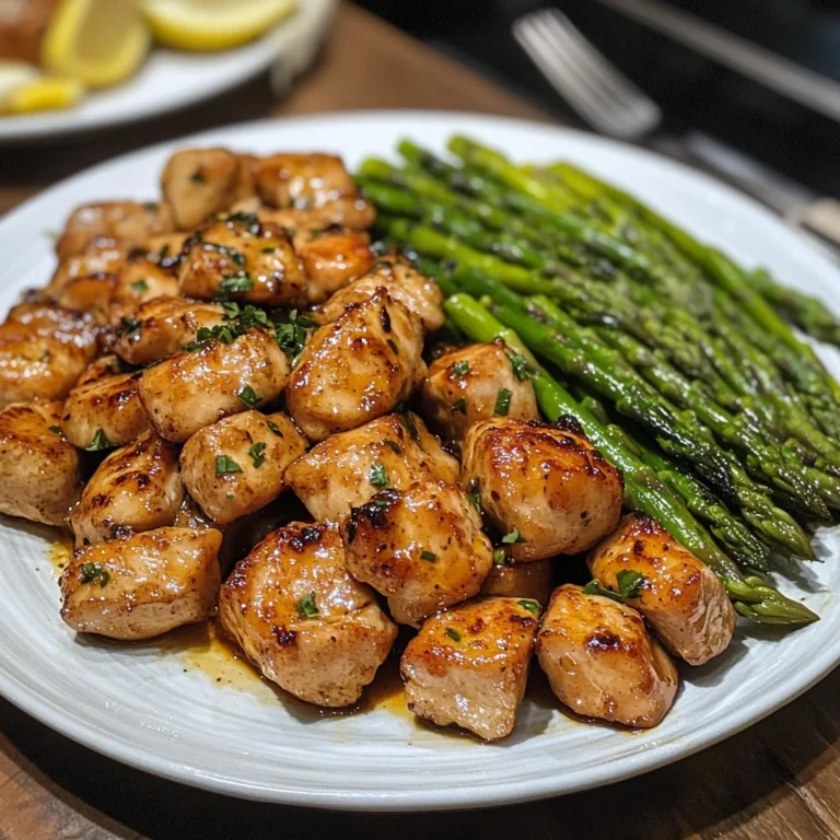Tender Garlic Butter Chicken Bites with Asparagus