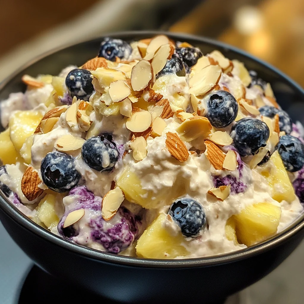 Blueberry Fluff Salad with Creamy Almonds and Pineapple
