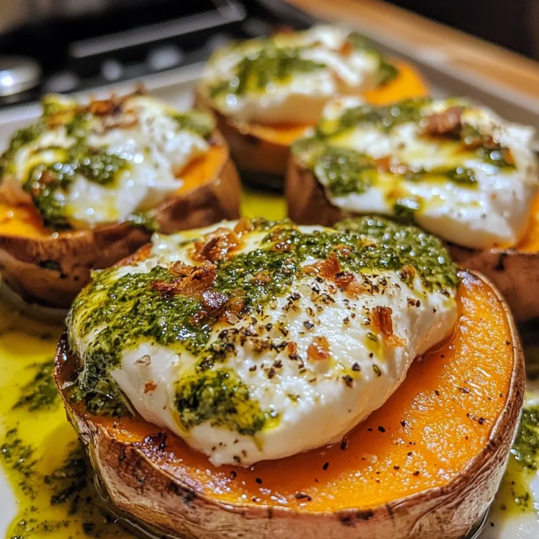 Sweet Potatoes with Burrata and Pesto